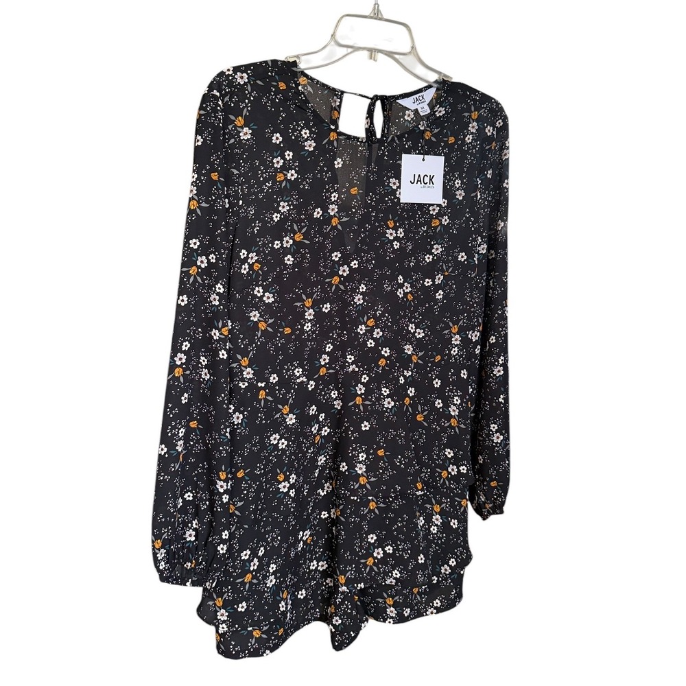 Jack by BB Dakota Womens Floral Long Sleeve Romper Black Tiered Ruffle Med‎ NEW